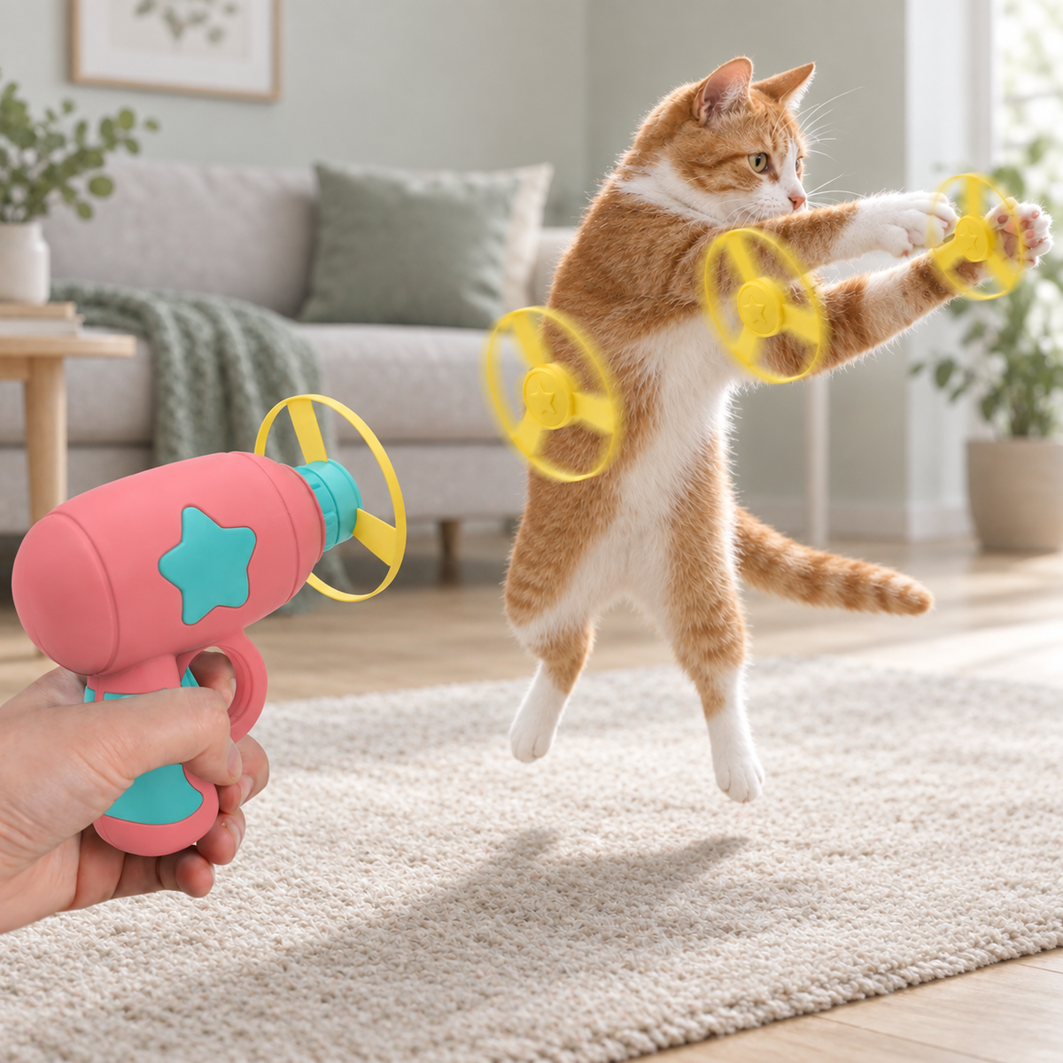 Interactive Flying Disc Fetch Toy for Cats (5 Discs Included)